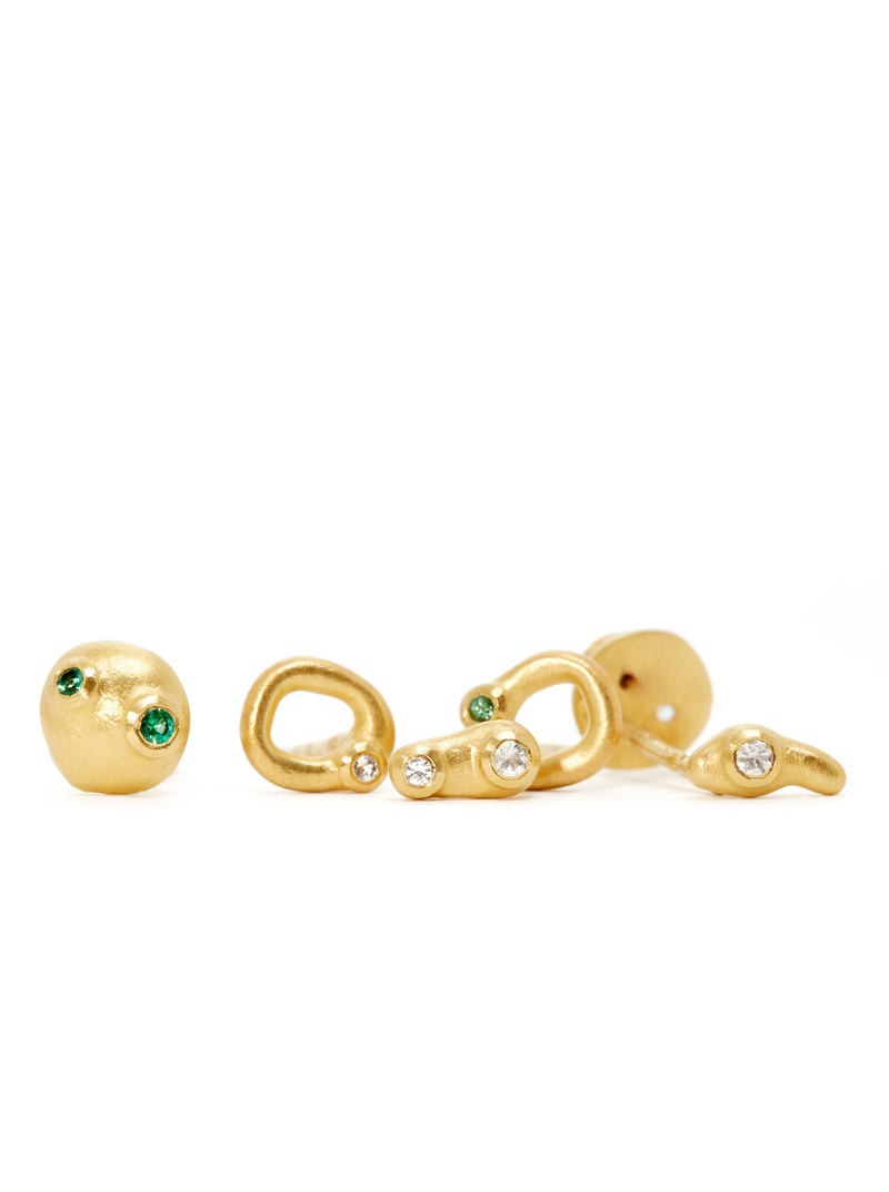 Marakata Green emerald - Earring Studs - Mixed Pair